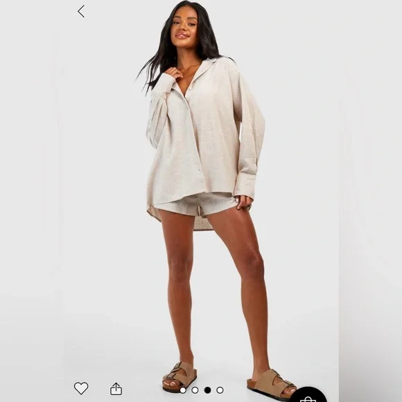 NWOT COTTON TONAL PINSTRIPE PAJAMA SET - Picture 2 of 6